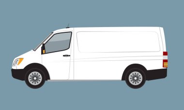 Beyaz kargo iş Van marka ve kurumsal kimlik için sahte. Navlun Mini Van araç düz vektör çizim.