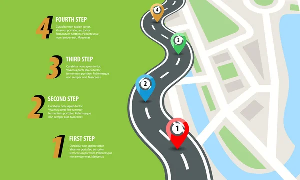 Szalagkábel, színes stílus autópálya road infographic. Utcai utak megjelenítése színes csapok. Vektoros illusztráció. — Stock Vector