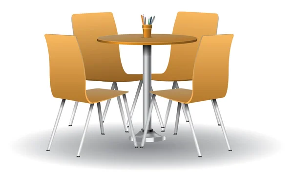 Couleur orange Table ronde moderne avec chaises. Illustration vectorielle . — Image vectorielle