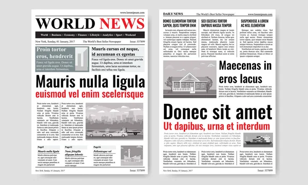 Gazete şablon tasarım görüntüleri ile. Yukarı iki sayfa alay. Vektör çizim.