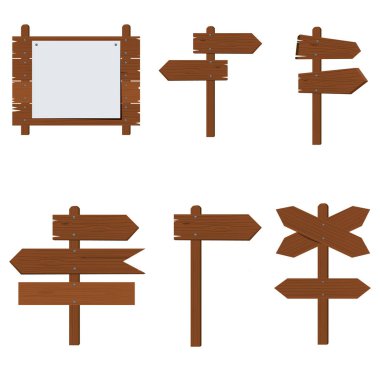 Ahşap panolar, ahşap ok işareti kümesi vektör. Düz renk stil tasarım