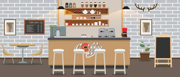 Interior vacío de la cafetería. Cofee shop Bar mostrador con estilo de color plano y sólido. Ilustración vectorial — Archivo Imágenes Vectoriales