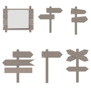Ahşap panolar, ahşap ok işareti kümesi vektör. Düz renk stil tasarım