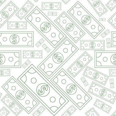 Çizgi sanatı stili ile dolar para sorunsuz doku. Vektör çizim.
