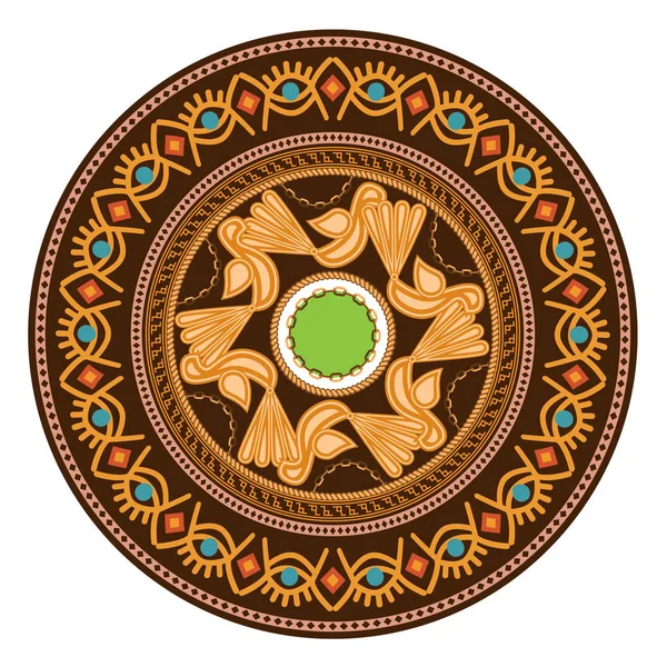 Decoratieve plaat met ronde ornament in etnische tribal symbolen stijl. Vectorillustratie. — Stockvector