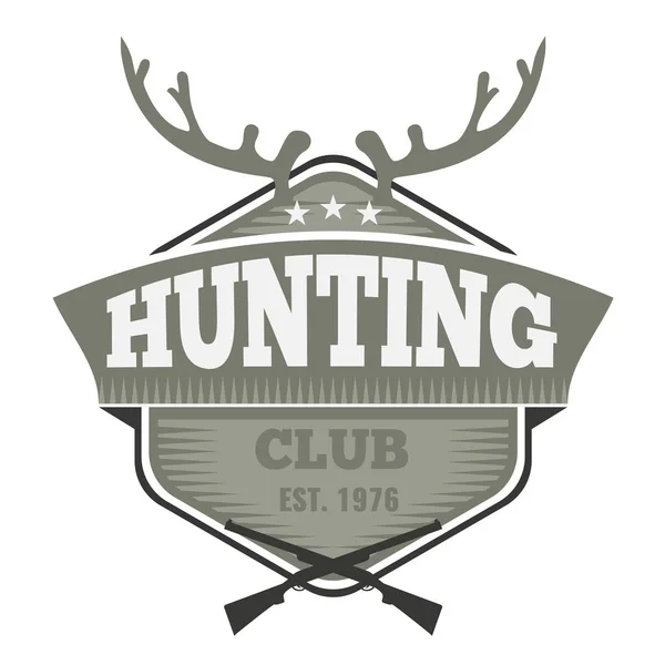 Distintivo de etiqueta de clube de caça com estilo vintage. Bandeira conceitual Hunter. Chifre de veado e símbolos de espingarda. Ilustração vetorial . —  Vetores de Stock