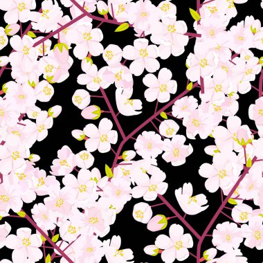 Kiraz çiçeği seamless modeli. Tekstil veya kumaş kavramı Japon çiçekli doku. Düz renk stil vektör çizim.