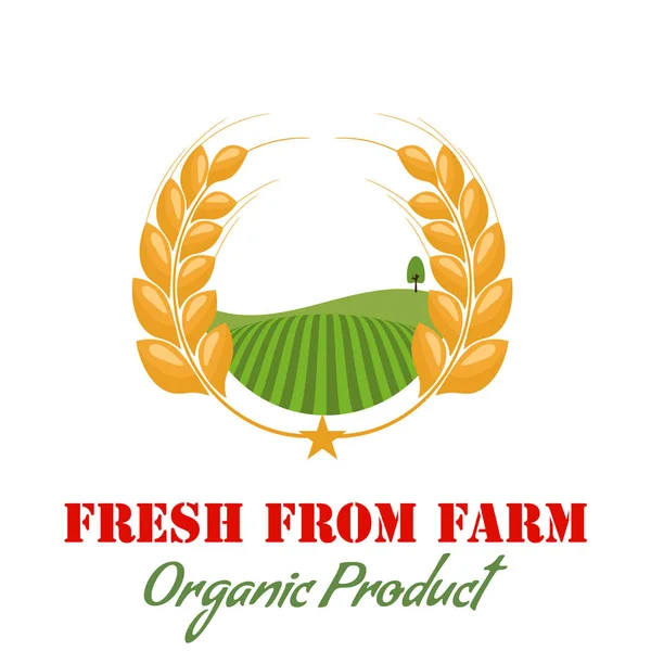 Trigo y granja con círculo laruel estilo. Para el logotipo o símbolo sin gluten orgánico. Ilustración de vector de estilo plano . — Vector de stock