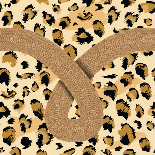 Pele de leopardo Sem costura com linha de cobra. Estilo de cor plana e sólida Pele de leopardo manchada estilizada. Ilustração vetorial — Vetor de Stock