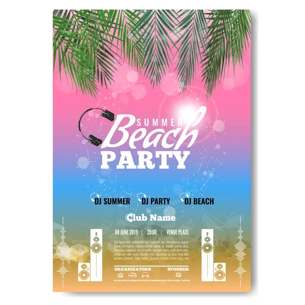 Exotic or tropic Summer DJ Party concert poster template layout design. Modern vector illustration.
