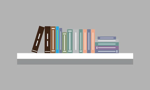 Plank met kleurrijke boeken op met platte kleur ontwerp. Minimalistische stijl vector illustratie. — Stockvector