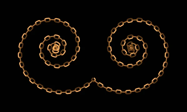 Αφηρημένο γράμμα καμπυλωτή γραμμή σχήματος Circle, στροβιλισμού ή σπειροειδούς συμβόλου υπερχείλισης με αλυσίδα σε χρυσό χρώμα. Απεικόνιση διανυσματικών φορέων. — Διανυσματικό Αρχείο