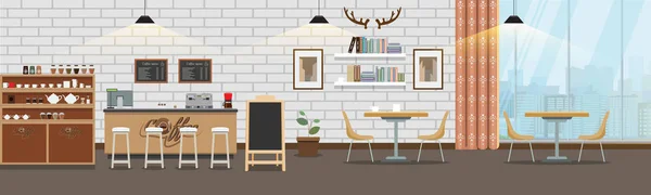 Interior vacío de la cafetería. Cofee shop Bar mostrador con estilo de color plano y sólido. Ilustración vectorial — Vector de stock