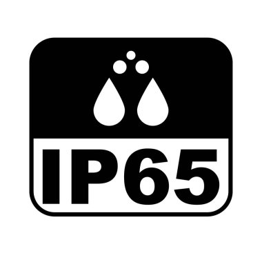 IP65 koruma sertifikası standart simgesi. Su ve toz veya katı dirençli koruma sembolü. Vektör Illustration.