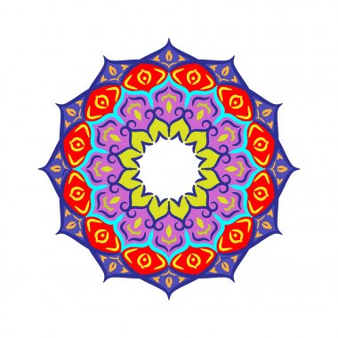 Renkli El çizilmiş çiçek mandala geometri daire elemanı. Vektör çizimi.