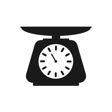Ölçekler veya ağırlık simgesi. Tepsi sembolü ile minimalizm tarzı Ölçek. Düz stil vektör çizimi.