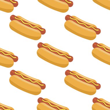 Beyaz bir arka plan üzerinde sosisli ile dikişsiz desen. Vektör çizimi.