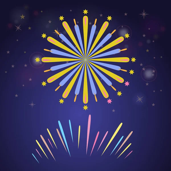 Kleurrijk vuurwerk voor viering concept ontwerp. Firetracker voor feest en verjaardag achtergrond. Platte kleur vector illustraton. — Stockvector