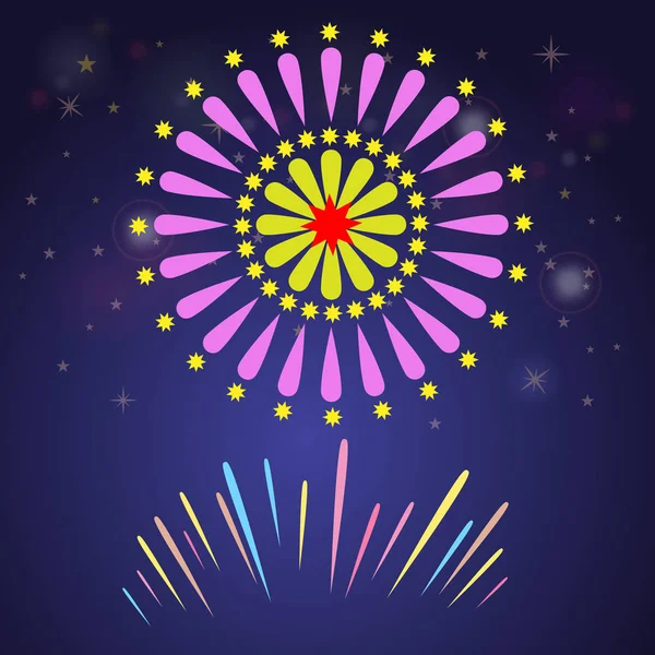 Kleurrijk vuurwerk voor viering concept ontwerp. Firetracker voor feest en verjaardag achtergrond. Platte kleur vector illustraton. — Stockvector