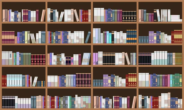 Grand bibliotheek boek plank. Platte kleur vector illustratie. — Stockvector