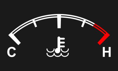 Araba motoru sıcaklık göstergesi. Sıcak ve soğuk semboller. Vektör çizimi.