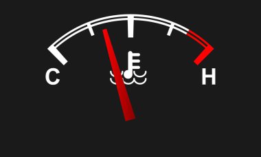Araba motoru sıcaklık göstergesi. Sıcak ve soğuk semboller. Vektör çizimi.