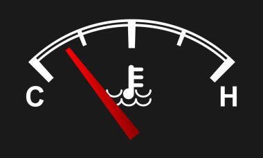 Araba motoru sıcaklık göstergesi. Sıcak ve soğuk semboller. Vektör çizimi.