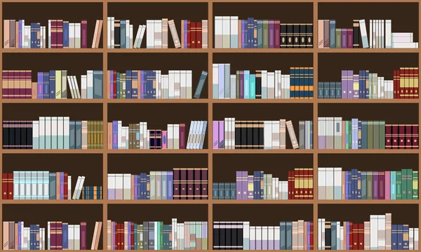 Grand bibliotheek boek plank. Horizontaal en verticaal naadloos. Platte kleur illustratie. — Stockfoto