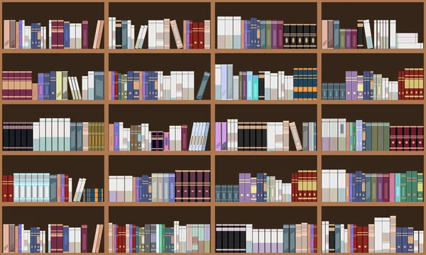 Großes Bücherregal. horizontal und vertikal nahtlos. Abbildung eines flachen Farbvektors. — Stockvektor