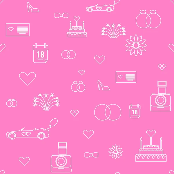 Trendy Wedding Line Icons Pattern background flat color illustration..