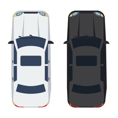 İki beyaz ve siyah Sedan araba en iyi manzaralı. Sağlam ve düz renk stil tasarım.