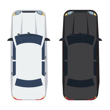 İki beyaz ve siyah Sedan araba en iyi manzaralı. Sağlam ve düz renk stil tasarım.