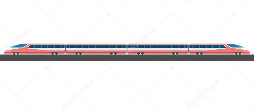 Passenger express train with side view. Vector illustration.