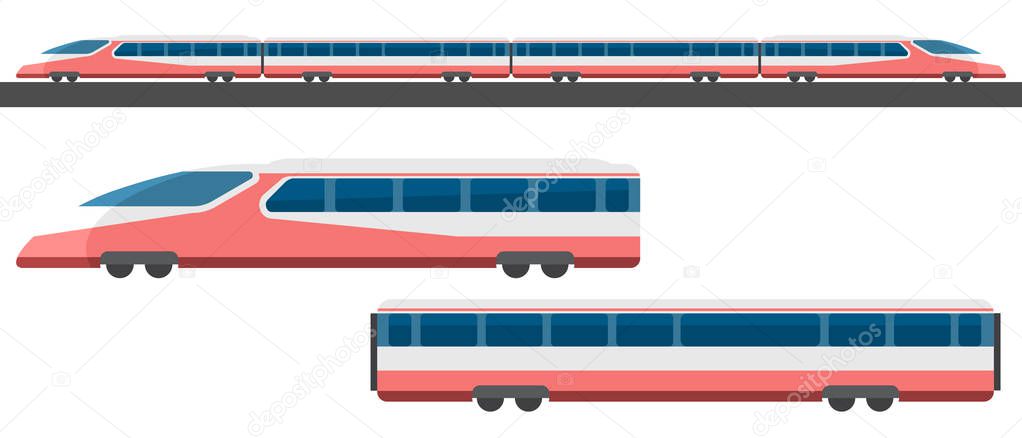 Passenger express train with side view. Vector illustration.