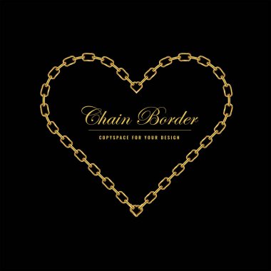Altın Zincir Kare Kenarlık Çerçevesi. Kalp şekli Altın renk ile Sınır. Takı Tasarımı. Vektör çizimi.