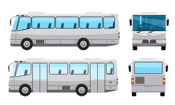 Bus public de la ville avec design plat et solide de style de couleur. Vue latérale avant et arrière. Lunettes de fenêtre transparentes. Illustration vectorielle . — Image vectorielle