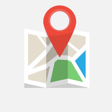 Pin Marker ile katlanmış renkli harita simgesi. Vektör Illustration.