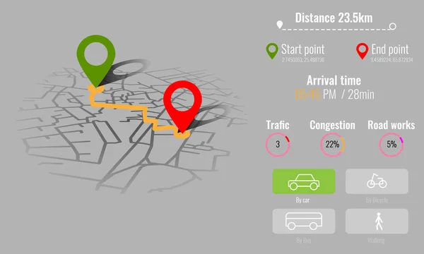 Infographie créative carte de la ville navigation pour votre conception de tableau de bord concept. Vue de jour et de dessus. Illustration vectorielle . — Image vectorielle