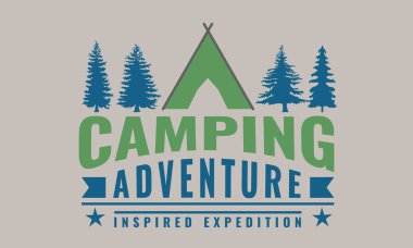 Klasik tarzı ile logo veya amblem kamp. Çadır siluet düzenlenebilir vektör illüstrasyon.