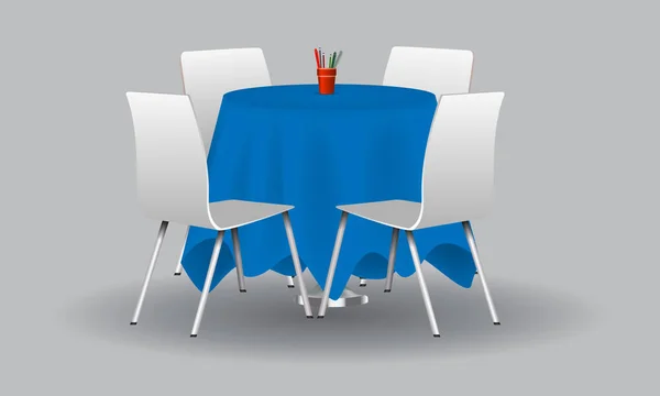 Mesa redonda azul moderna con sillas blancas. Ilustración vectorial . — Vector de stock