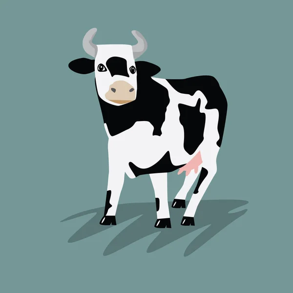 Vaca de dibujos animados de pie con vista frontal para su diseño lechoso. Ilustración vectorial . — Vector de stock