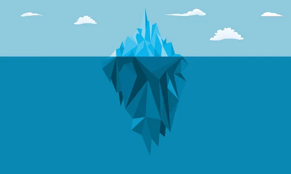 Eisberg im Ozean mit Blick unter Wasser. Hintergrundkonzept der globalen Erwärmung. flache und einfarbige Vektorabbildung. — Stockvektor