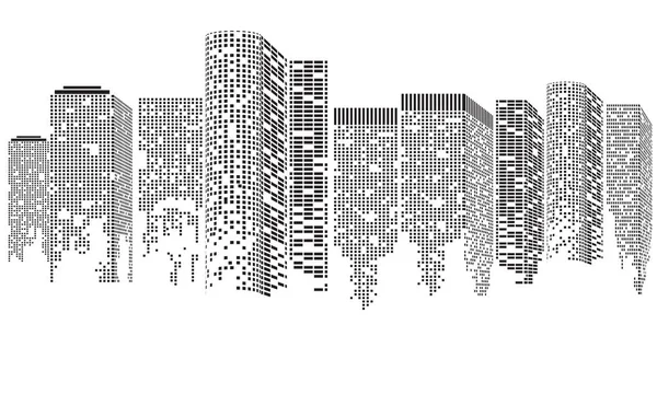 Abstract Futuristic City. Edificios de paisaje urbano conformados por puntos, Paisaje urbano digital. ilustración Copia Rasterizada .. — Foto de Stock