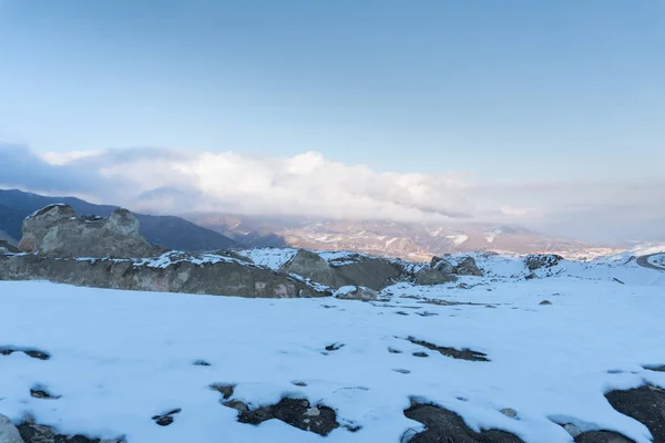 Snowy mountain and hills. Winter mountain landscape.