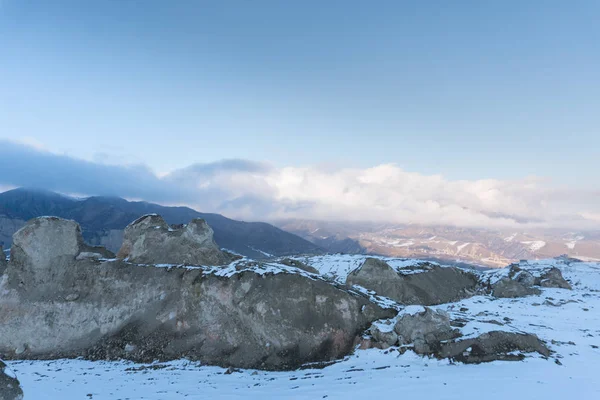 Snowy mountain and hills. Winter mountain landscape.