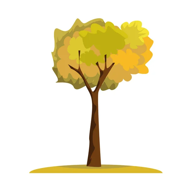 Singolo albero giallo nella stagione autunnale. Albero della stagione autunnale con stile di colore solido. Illustrazione vettoriale . — Vettoriale Stock