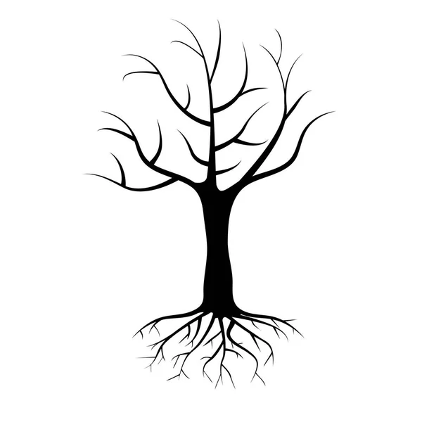 Un solo árbol muerto con raíces aisladas sobre fondo blanco. Ilustración de vectores de árboles desnudos . — Vector de stock