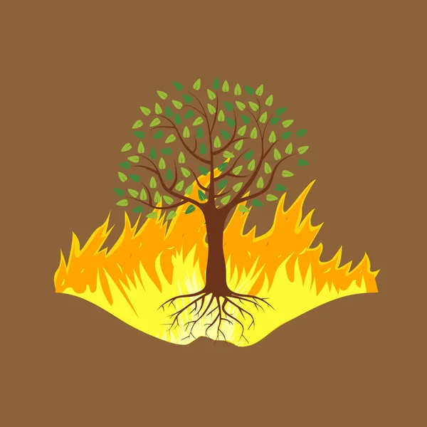 Πυρκαγιά καταστροφή με φλεγόμενο δέντρο. Απεικόνιση διανυσματικών φορέων. — Διανυσματικό Αρχείο