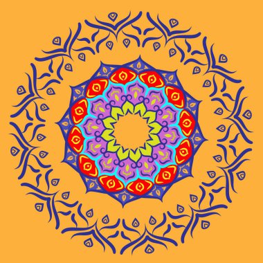 Renkli El çizilmiş çiçek mandala geometri daire elemanı. Vektör çizimi.