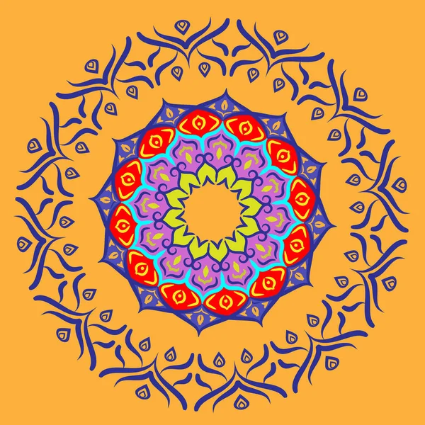 Kleurrijke hand getrokken Floral Mandala geometrie cirkel element. Vector illustratie. — Stockvector